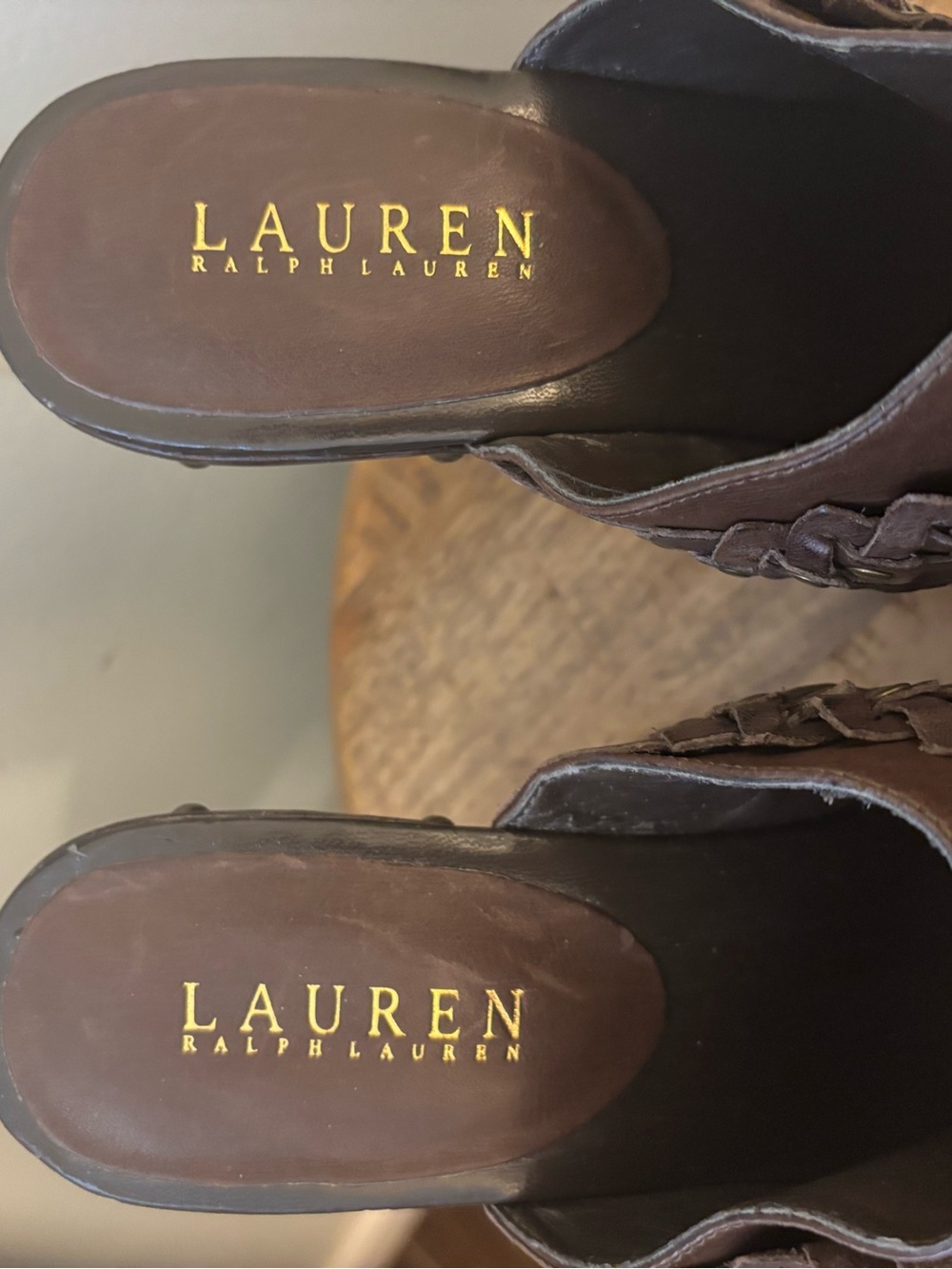 Lauren Ralph Lauren Brown Leather Women’s Clog Heels - Braided Accent fall 9 - Picture 7 of 7